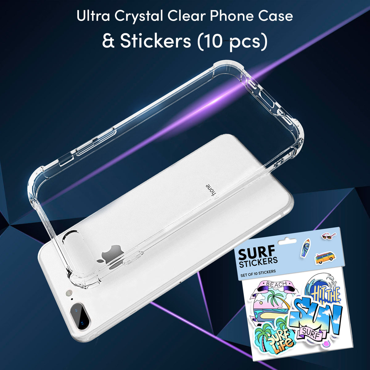 Ultra Clear Case & Surf Stickers (10 pack) iPhone 8 Plus Case